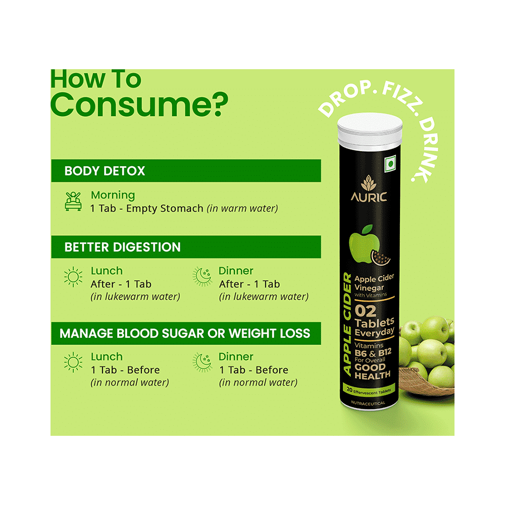 Auric Apple Cider Vinegar Effervescent Tablet with Vitamins B6, B12  (20 Each) - Image 6