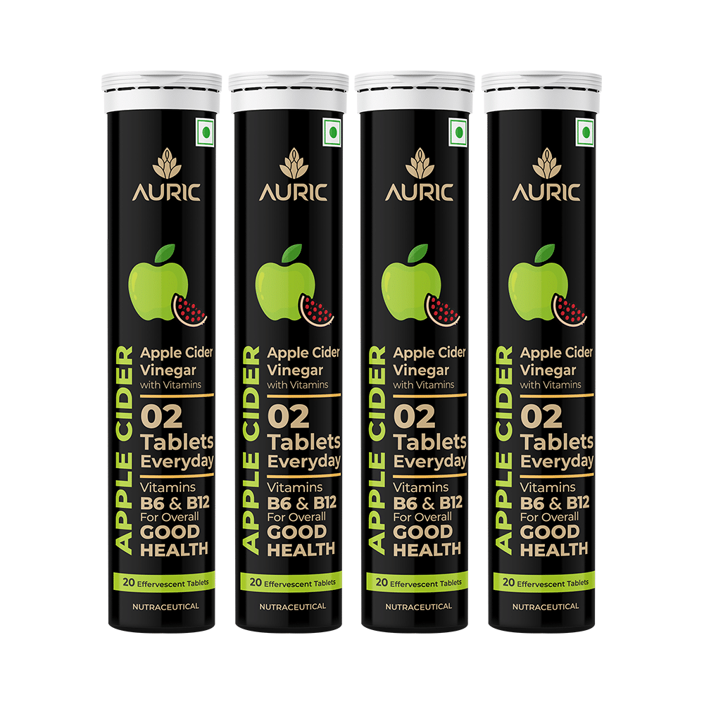 Auric Apple Cider Vinegar Effervescent Tablet with Vitamins B6, B12  (20 Each)