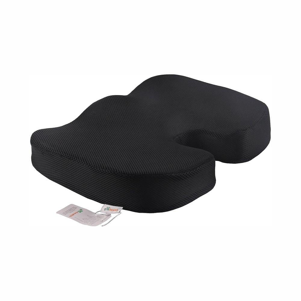 Grin Health Orthopedic Memory Foam Seat Cushion Sciatica, Coccyx, Tailbone & Back Pain Relief Black