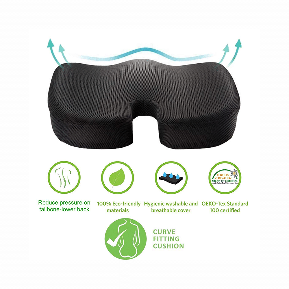 Grin Health Orthopedic Memory Foam Seat Cushion Sciatica, Coccyx, Tailbone & Back Pain Relief Black - Image 2