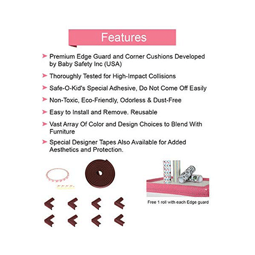 Safe-O-Kid Unique High Density L-Shaped 5mtr Long 2 Edge Guard Strip with 8 Corners Brown - Image 2