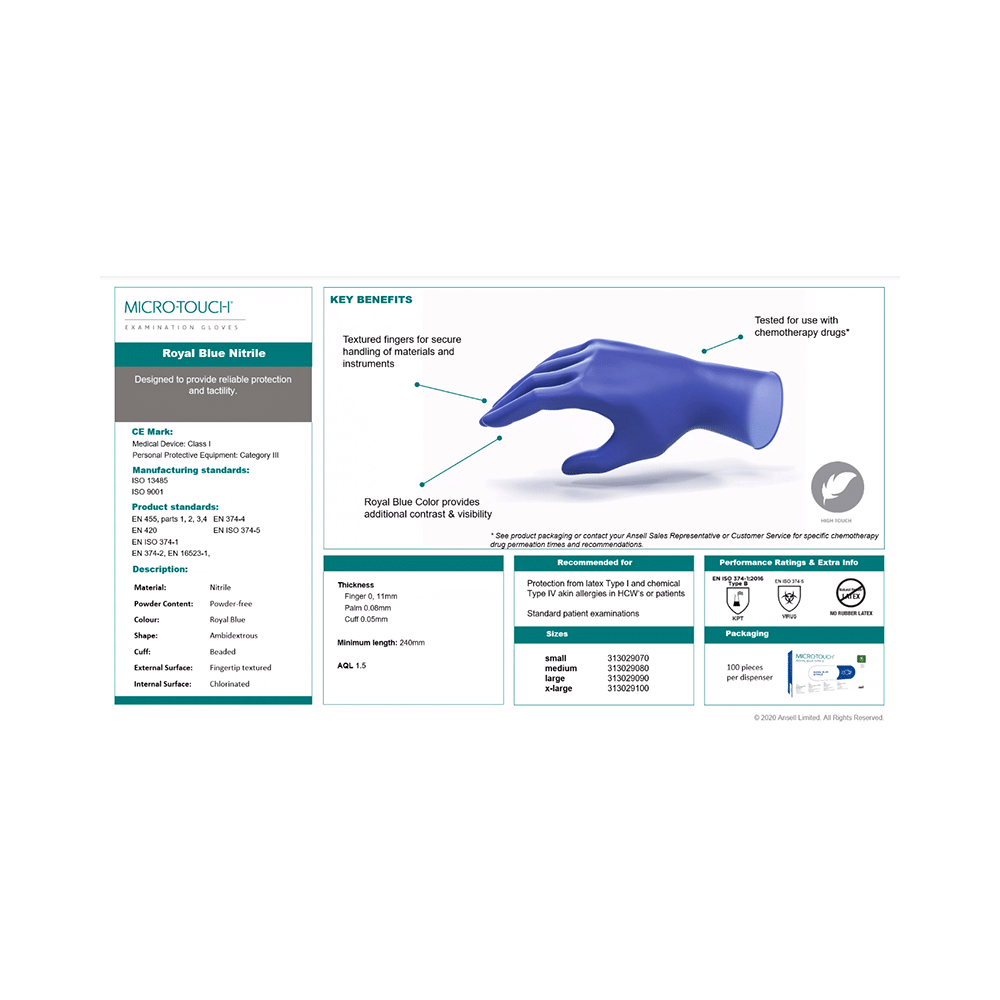 Ansell Micro-Touch Royal Blue Nitrile Glove Medium - Image 4