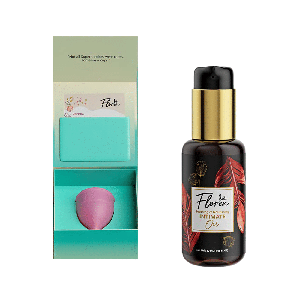 Floren Combo Pack of  Intimate Oil (50ml) & Menstrual Cup Tiny - Image 1