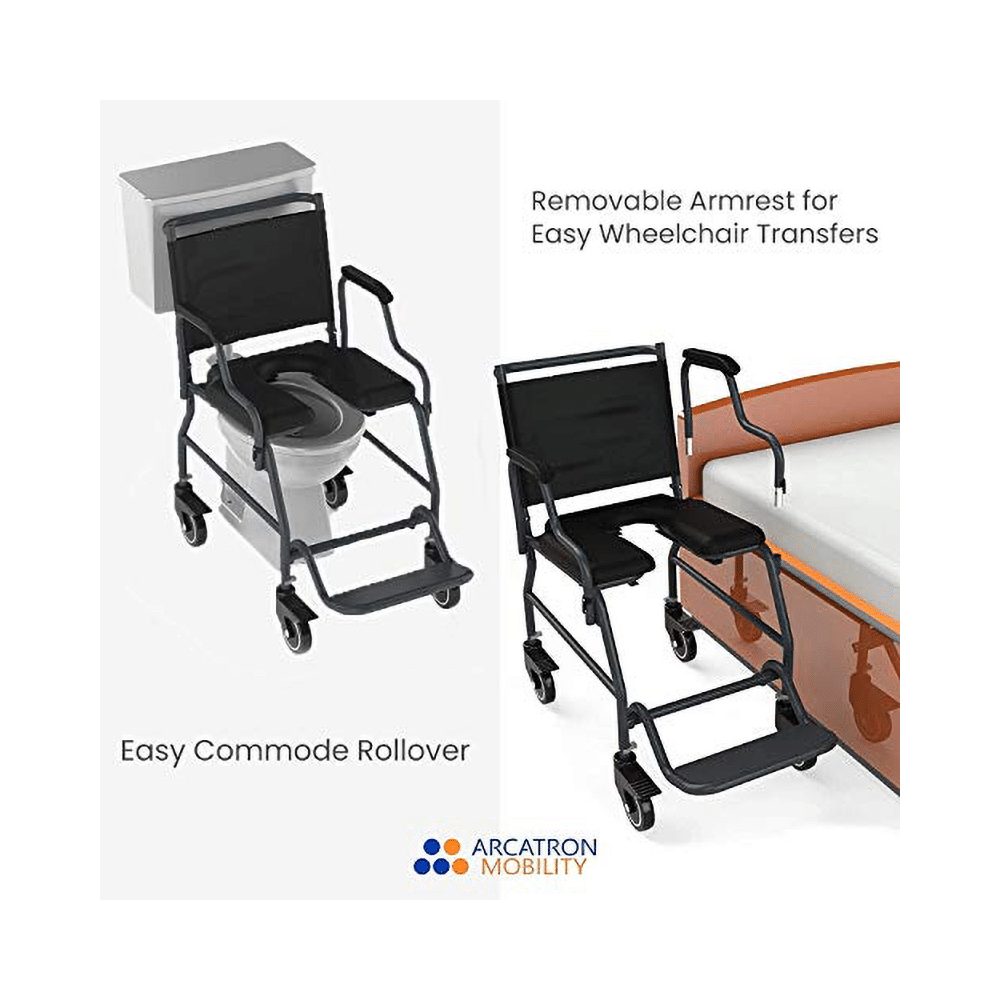 Arcatron Mobility 2000 Multipurpose Commode Wheelchair with Removable Armrest - Image 4