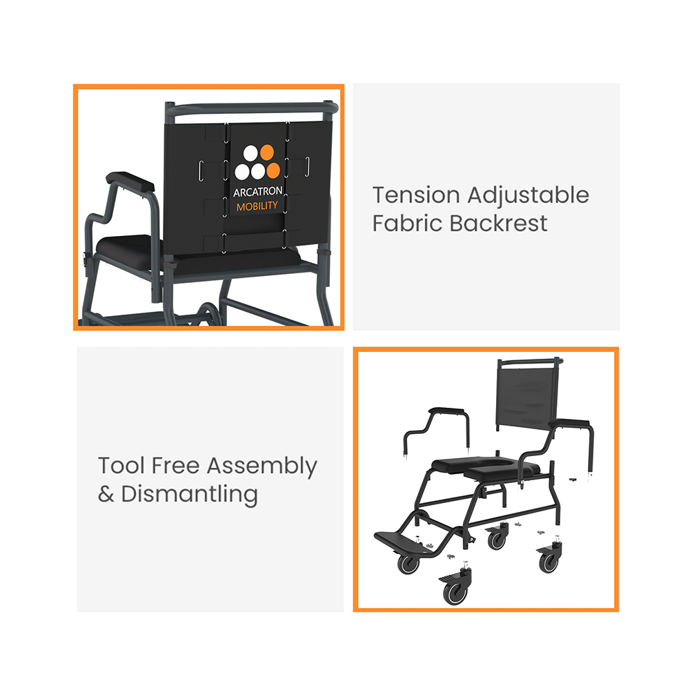 Arcatron Mobility 2000 Multipurpose Commode Wheelchair with Removable Armrest - Image 5