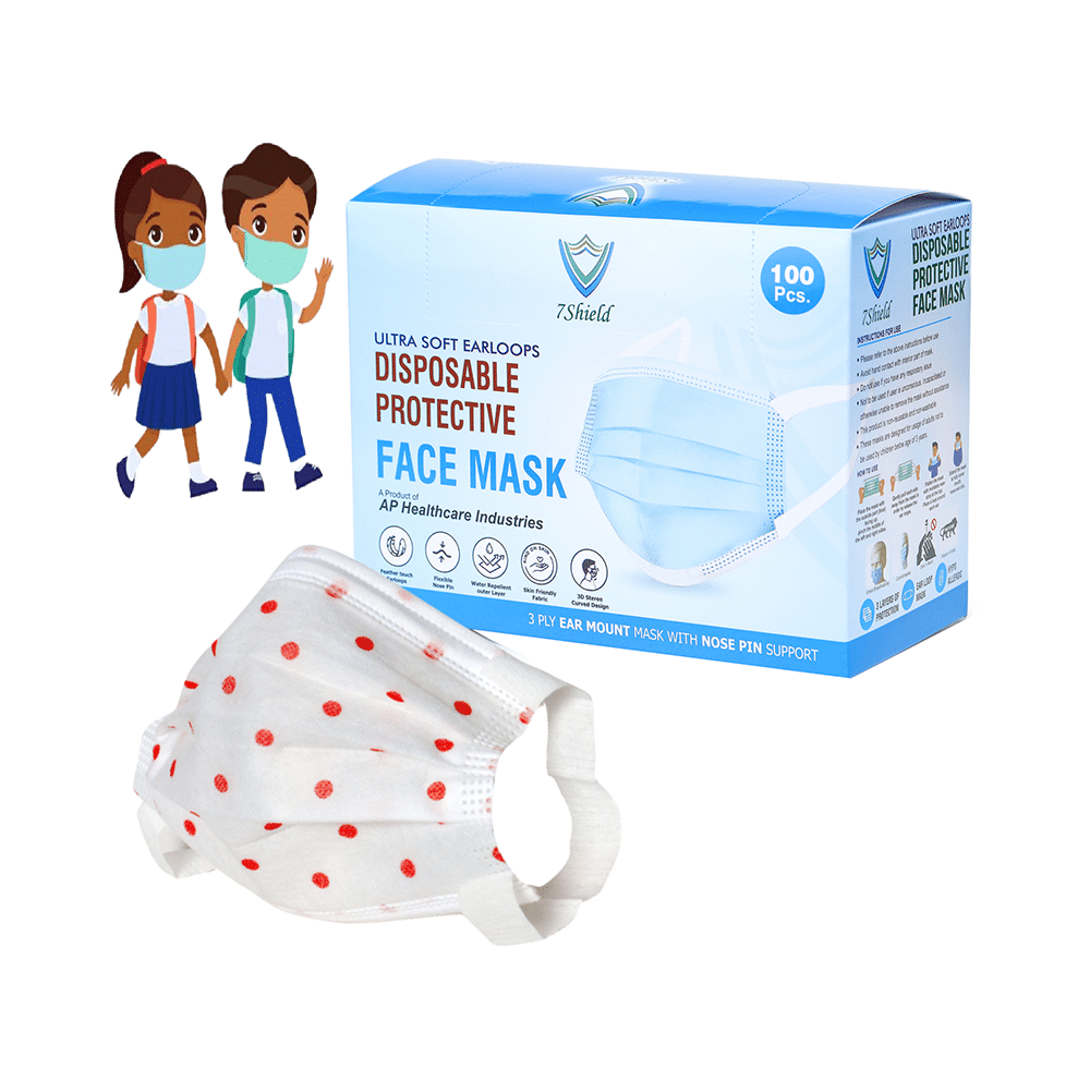 7 Shield 3 Ply Disposable Protective Face Mask for Kids Red Dot Print - Image 1