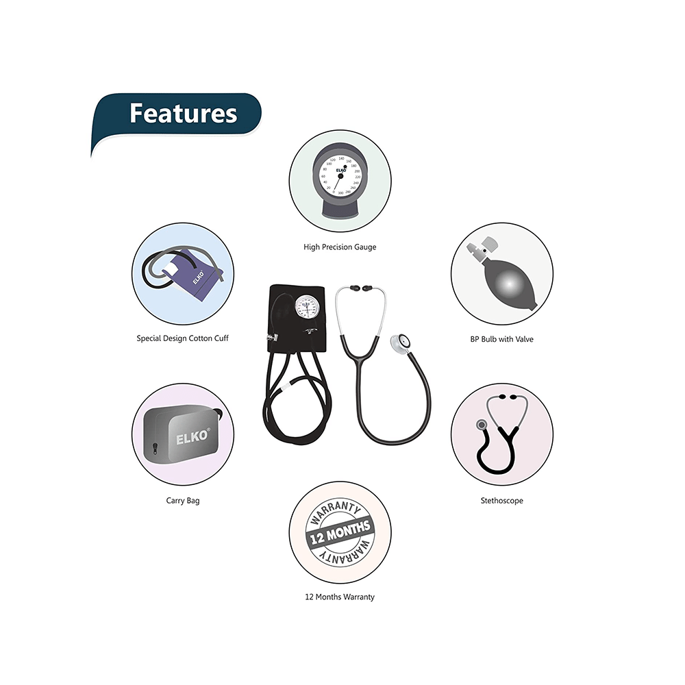 Elko EL 411S Dial Type Aneroid Sphygmomanometer Blood Pressure Monitor with Carry Bag and Deluxe Stethoscope - Image 2
