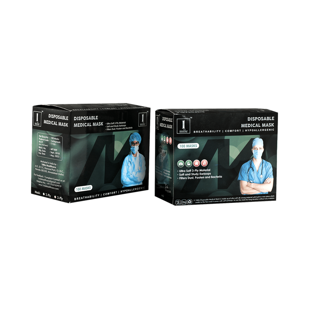 1Mile Disposable 3 Ply Face Mask Blue Single Pouch - Image 3