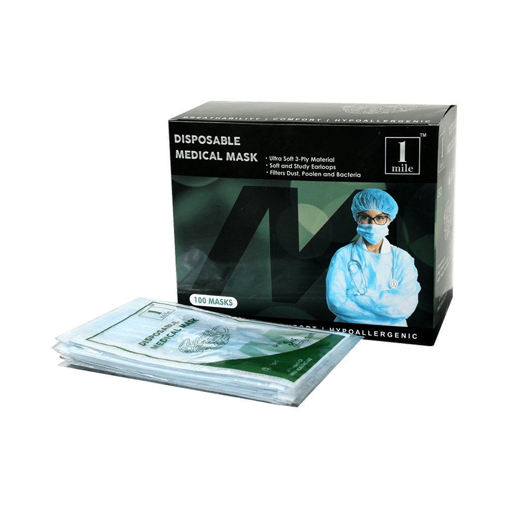 1Mile Disposable 3 Ply Face Mask Blue Single Pouch - Image 1