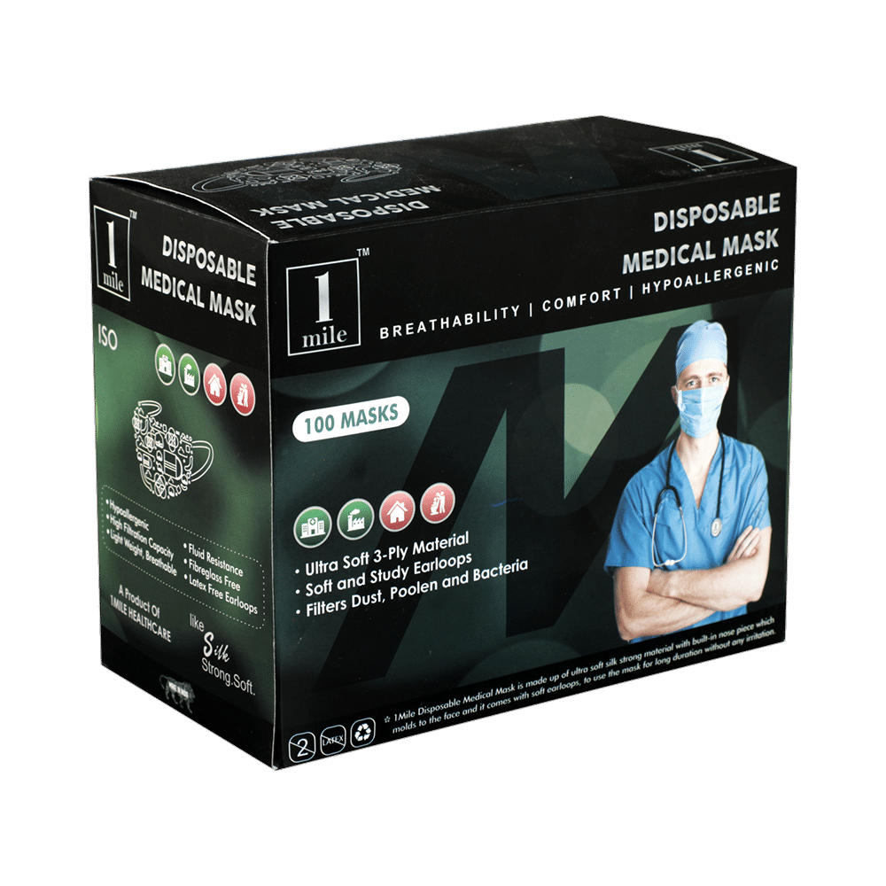 1Mile Disposable 3 Ply Face Mask Blue Single Pouch - Image 2