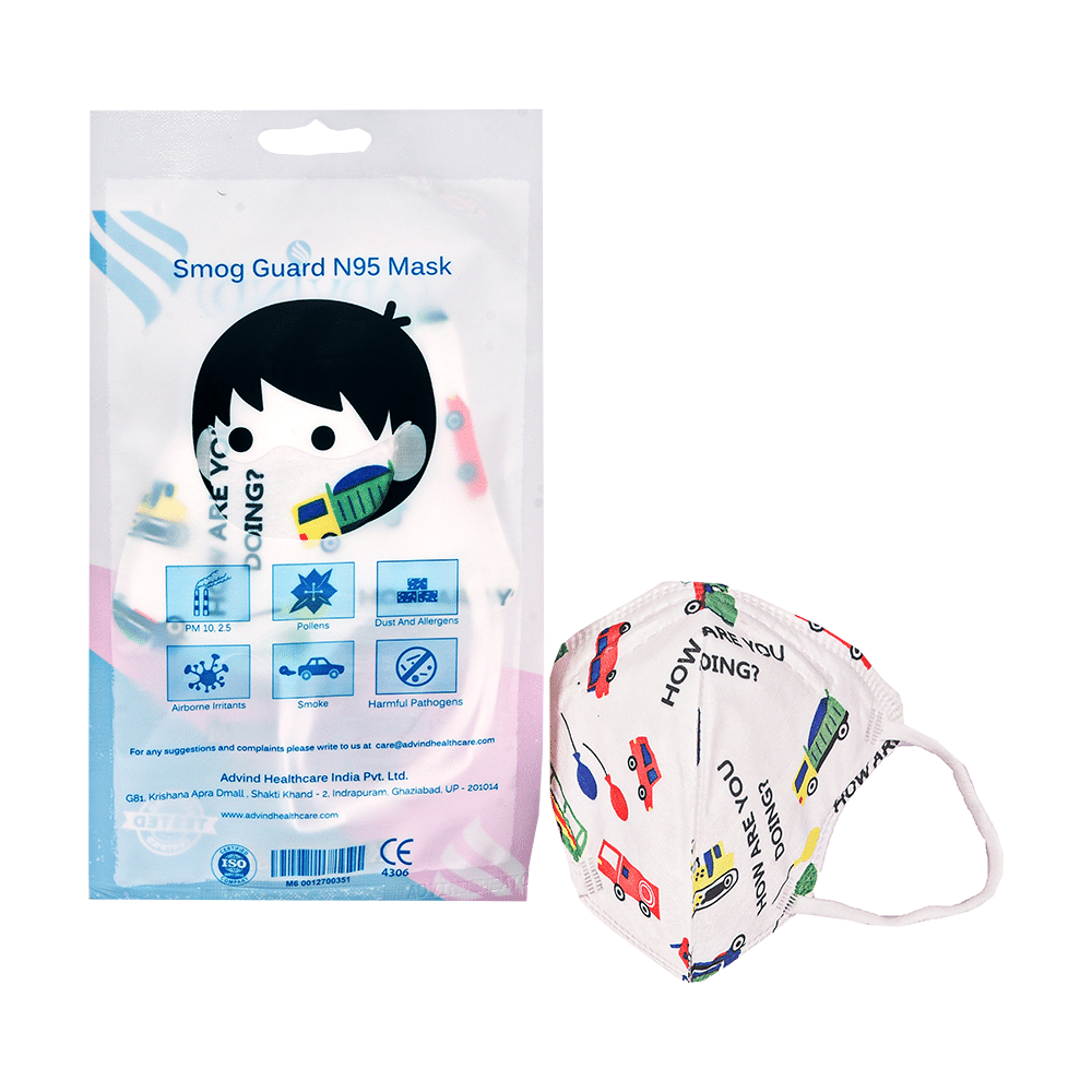 Advind Healthcare Smog Guard N95 Kids Mask without Valve for 4-12 Years Truck Print Design - Image 4