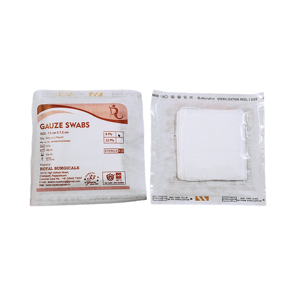 Royal Surgicals Gauze Swabs Sterile (5 Each) 7.5cm x 7.5cm x 8ply - Image 2