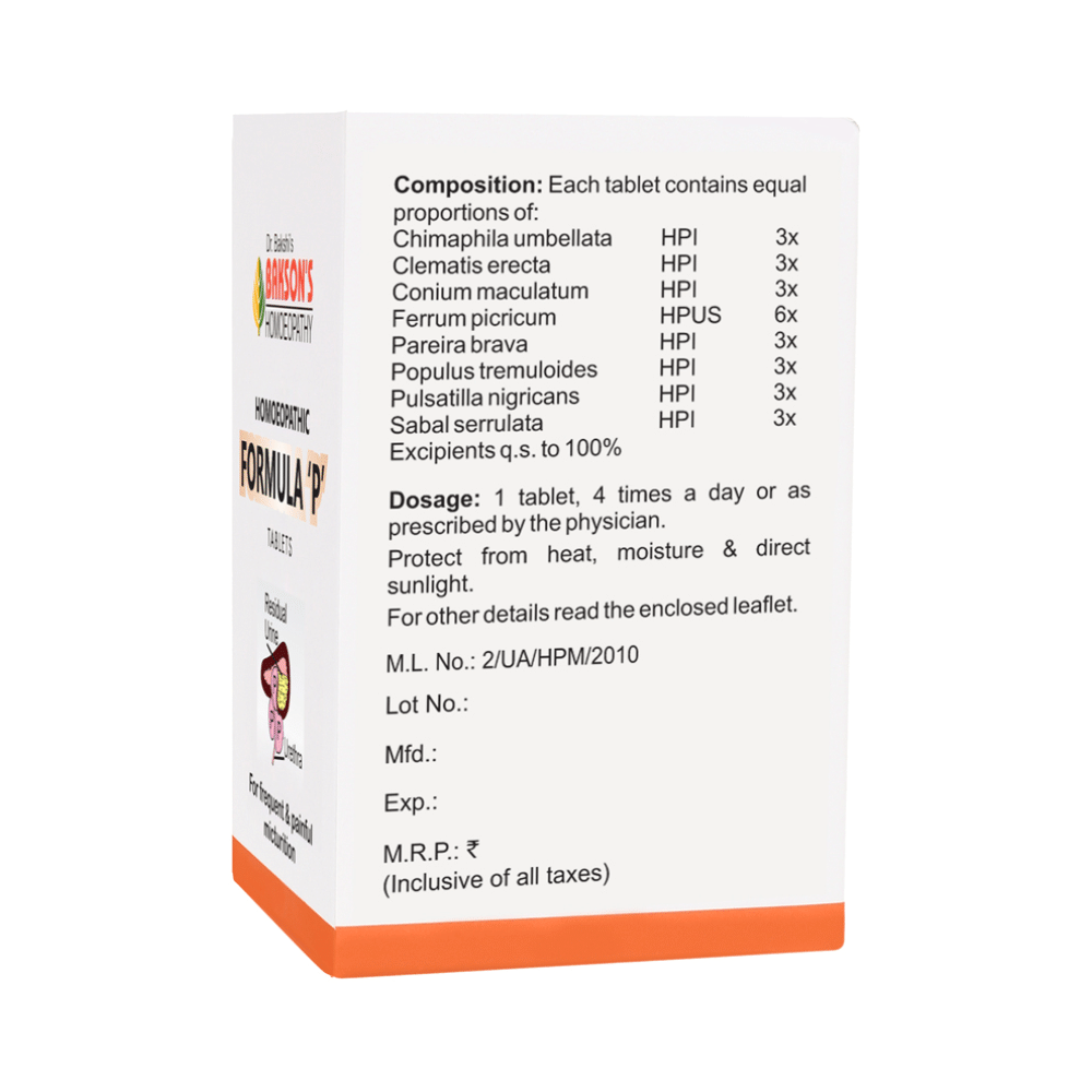Bakson's Homeopathy Homoeopathic Formula P Tablet - Image 2