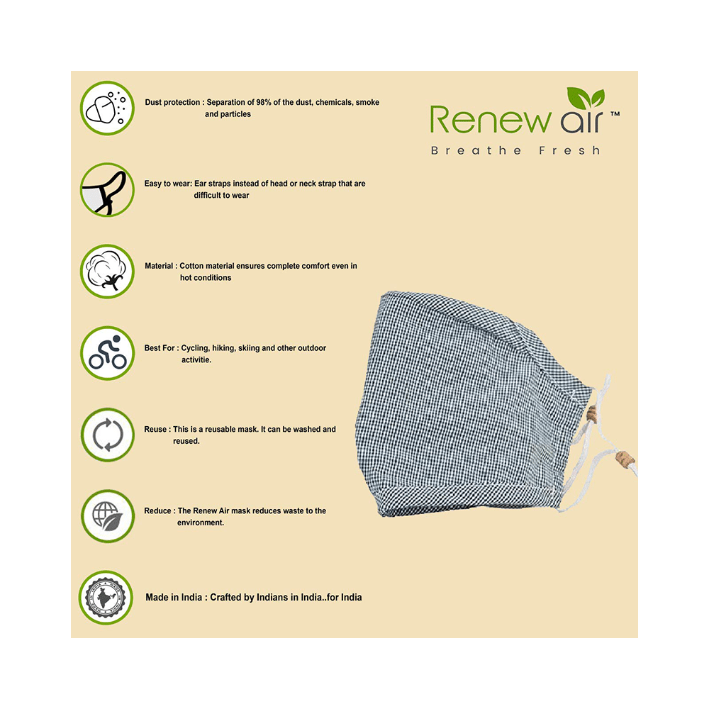 Renew Air Reusable & Washable N95 PM 2.5 Anti Pollution Dust Face Mask with Activated Carbon Filter - Image 3