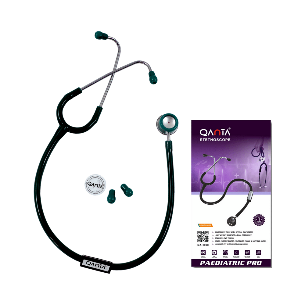 Qanta QA-1090 Paediatric Pro AL Pediatric Stethoscope With Aluminium Anodized Chest Piece Green