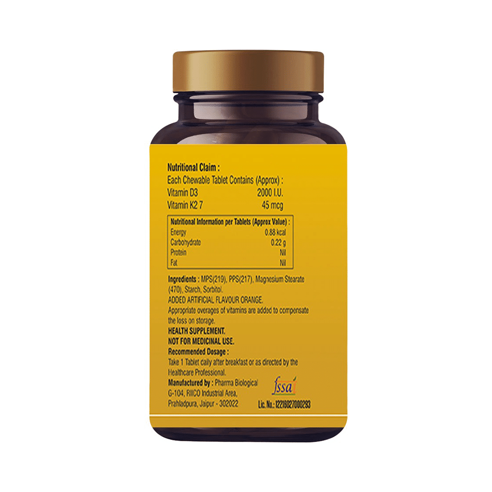 Eur Health Vitamin D3 & K2-7 for Bones, Muscles & Nervous System | Flavour Orange Chewable Tablet - Image 3
