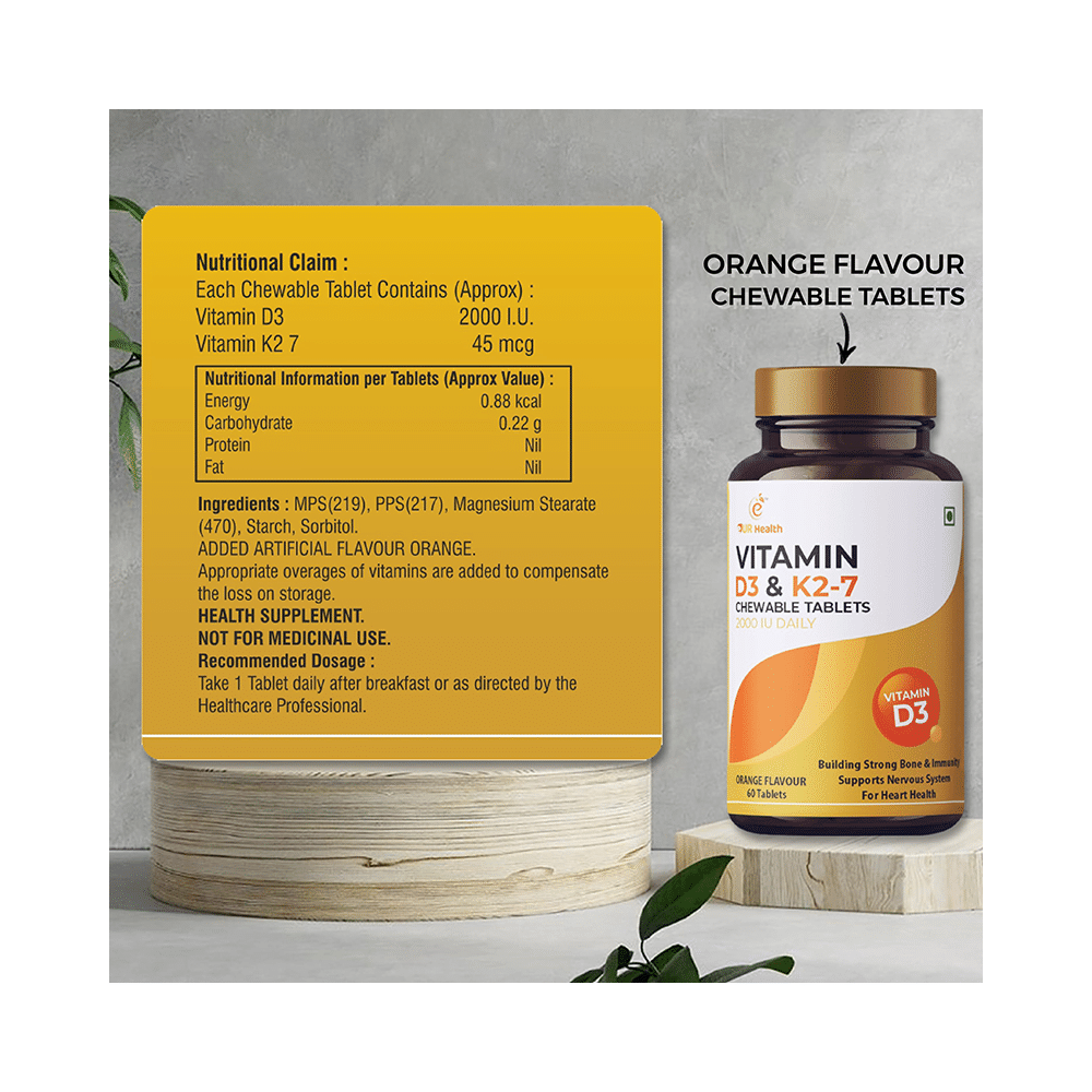 Eur Health Vitamin D3 & K2-7 for Bones, Muscles & Nervous System | Flavour Orange Chewable Tablet - Image 5