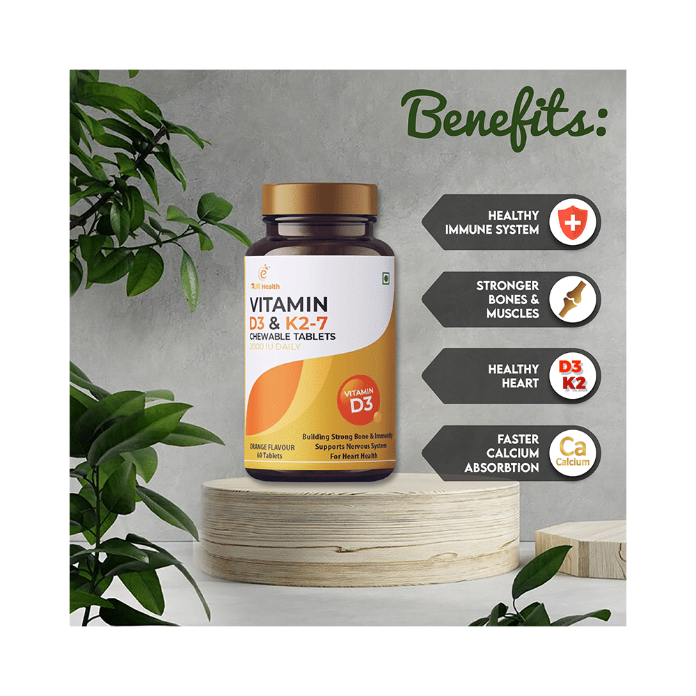 Eur Health Vitamin D3 & K2-7 for Bones, Muscles & Nervous System | Flavour Orange Chewable Tablet - Image 6