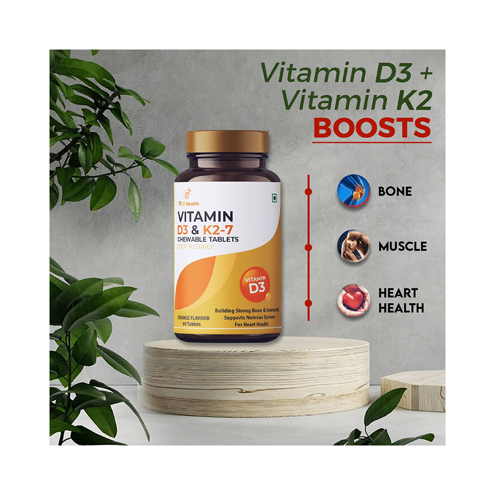 Eur Health Vitamin D3 & K2-7 for Bones, Muscles & Nervous System | Flavour Orange Chewable Tablet - Image 7