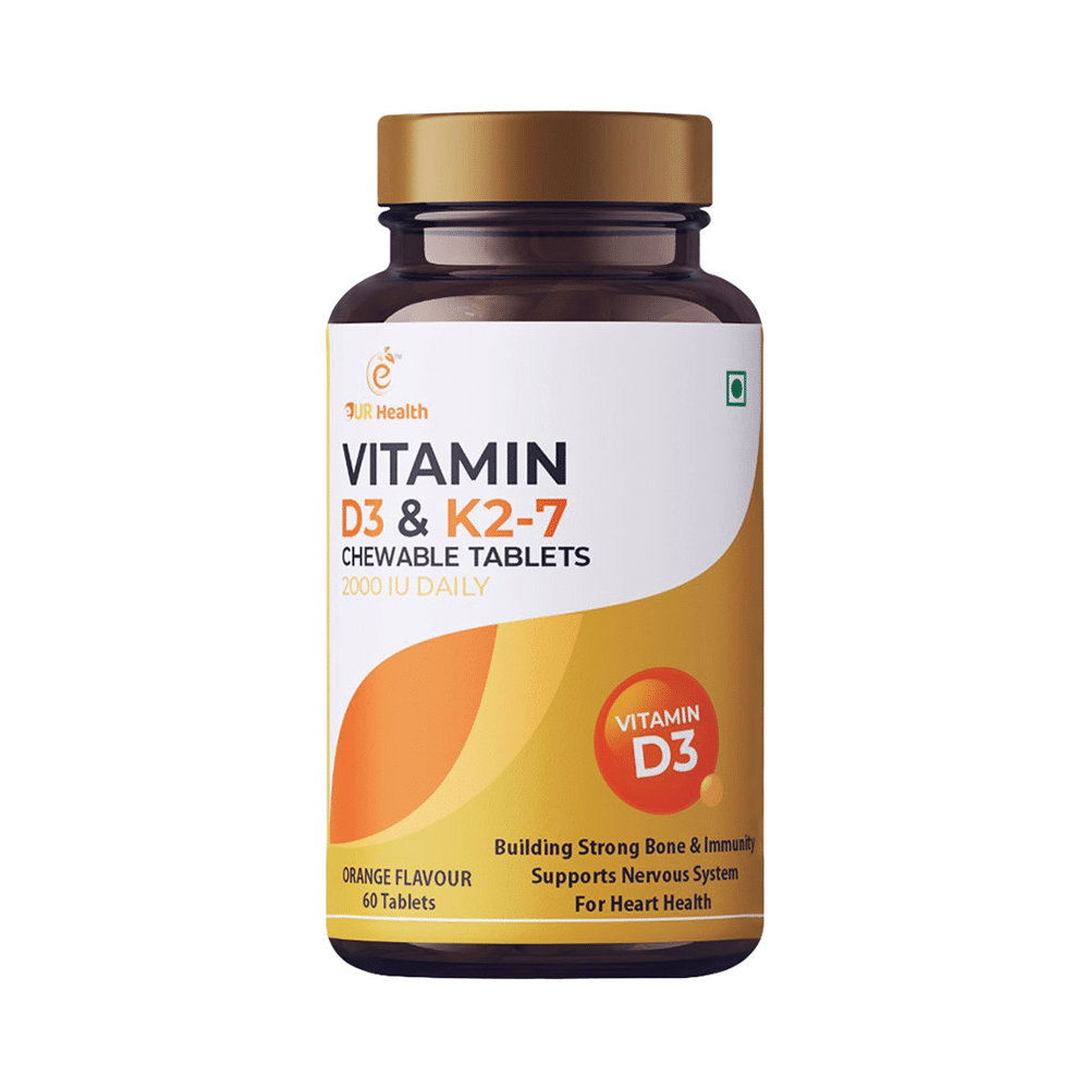 Eur Health Vitamin D3 & K2-7 for Bones, Muscles & Nervous System | Flavour Orange Chewable Tablet - Image 1
