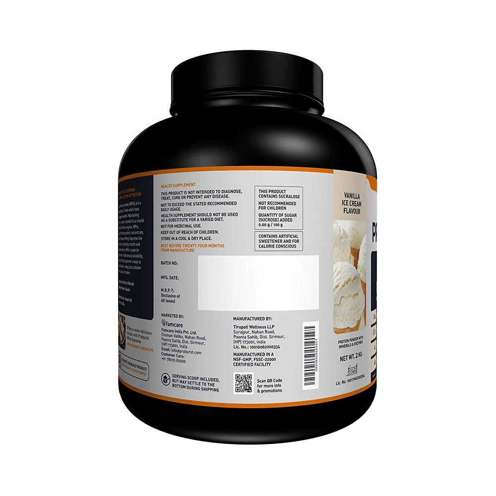 Proburst Whey Supreme Protein | With BCAAs & Glutamine for Muscle Recovery | Flavour Powder Vanilla Icecream - Image 3