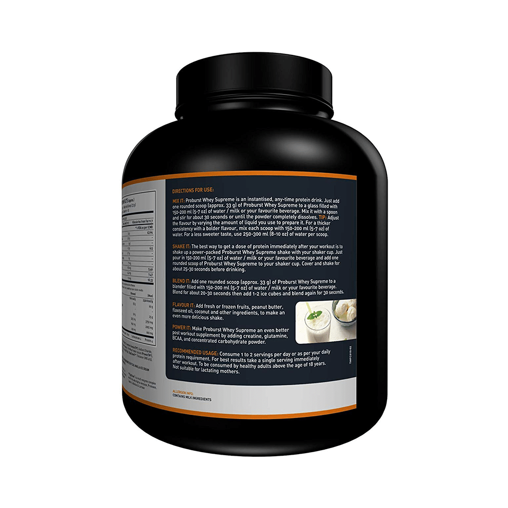 Proburst Whey Supreme Protein | With BCAAs & Glutamine for Muscle Recovery | Flavour Powder Vanilla Icecream - Image 2