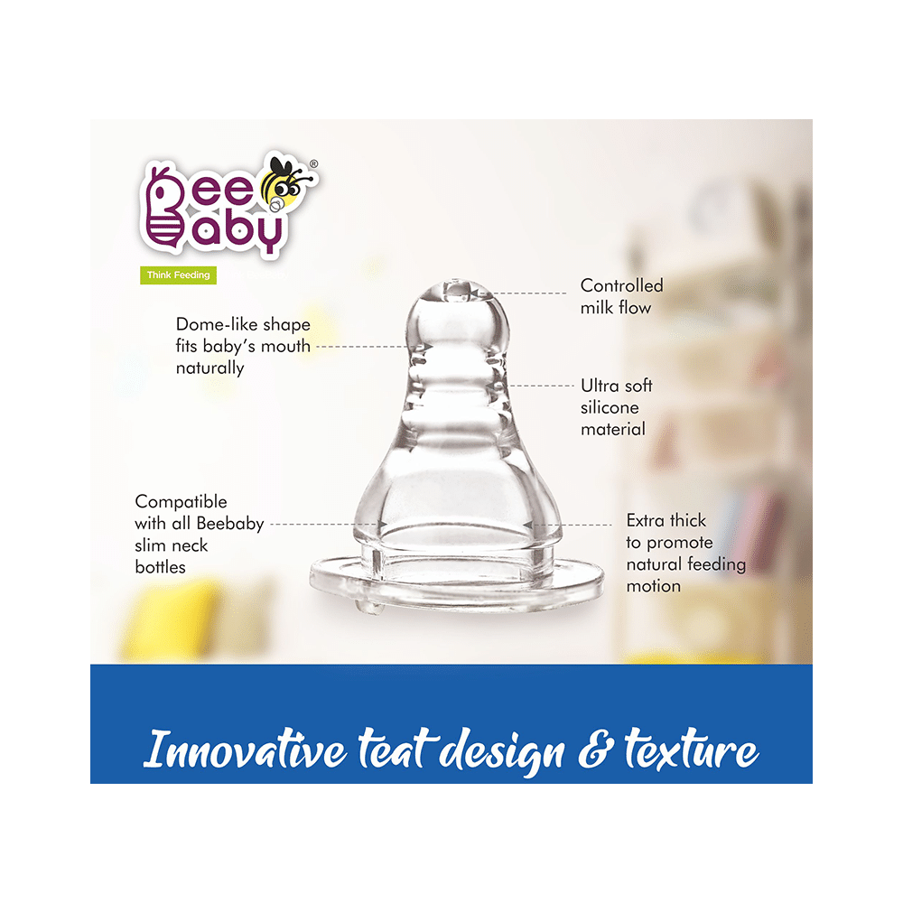 BeeBaby Comfort Slim Neck Baby Feeding Bottle with Anti-Colic Silicone Nipple Blue - Image 4