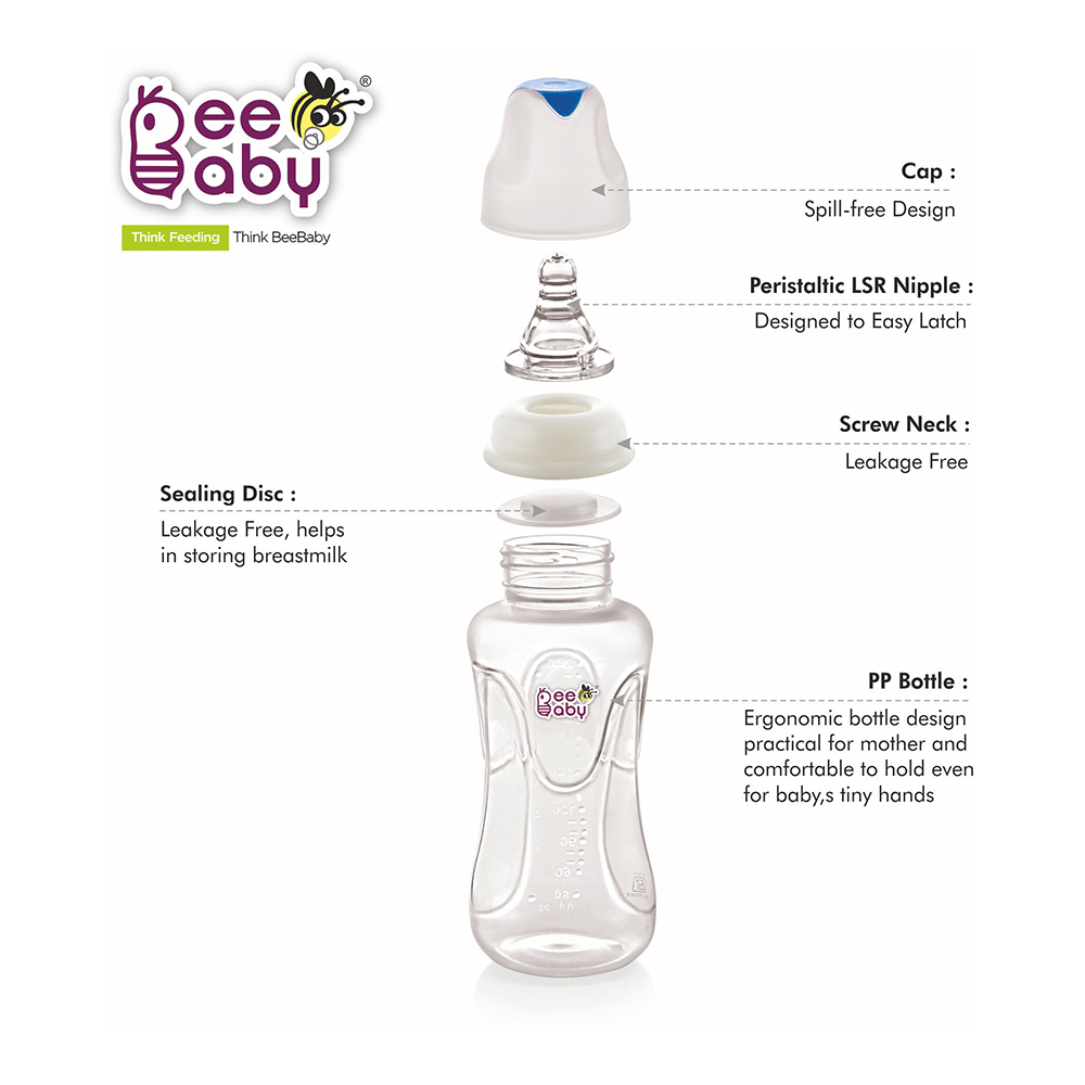 BeeBaby Comfort Slim Neck Baby Feeding Bottle with Anti-Colic Silicone Nipple Blue - Image 5