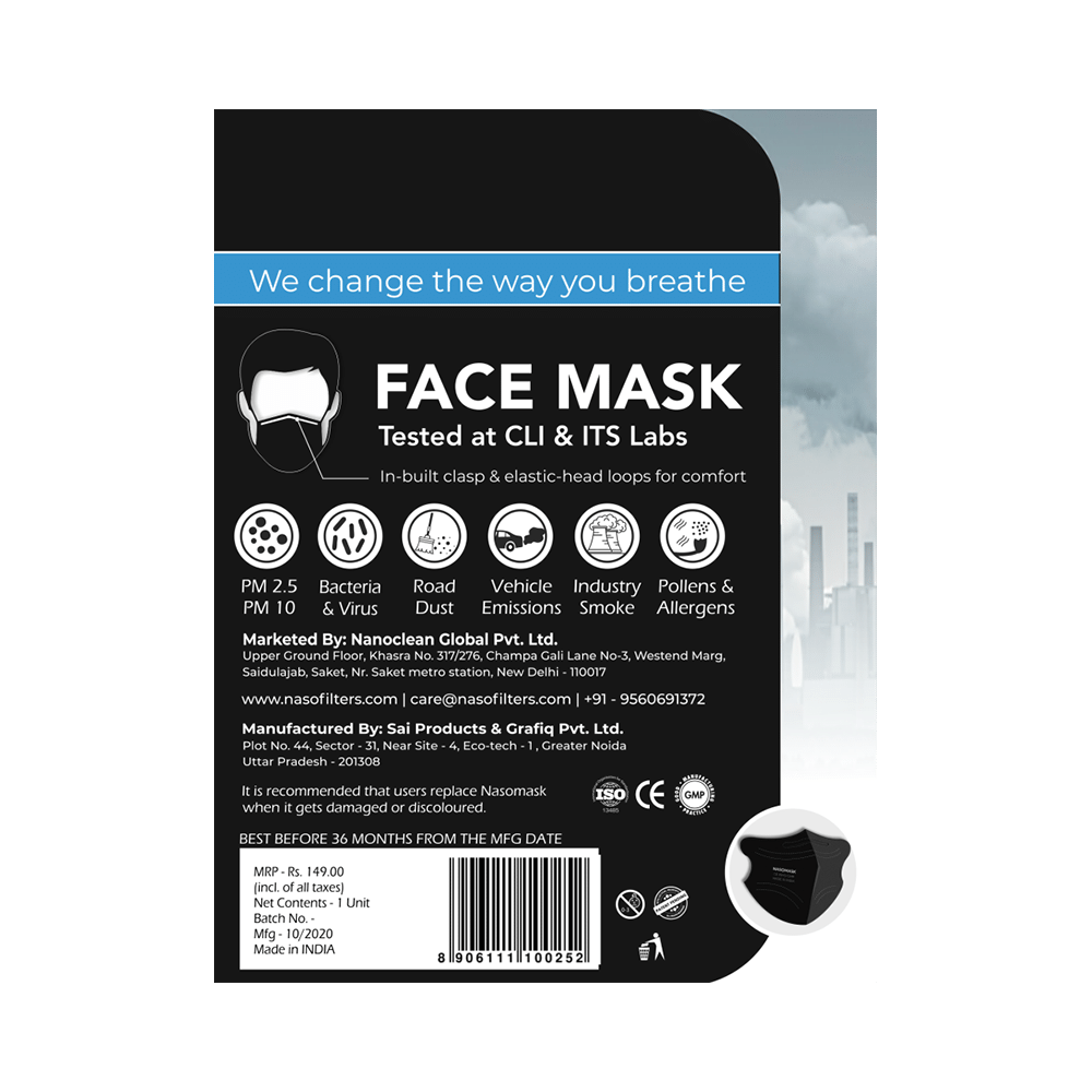 Nasomask Black N95 Grade Filter Anti-Pollution Face Mask - Image 2