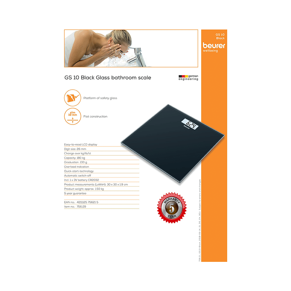Beurer GS 10 Glass Bathroom/Weighing Scale Black - Image 5