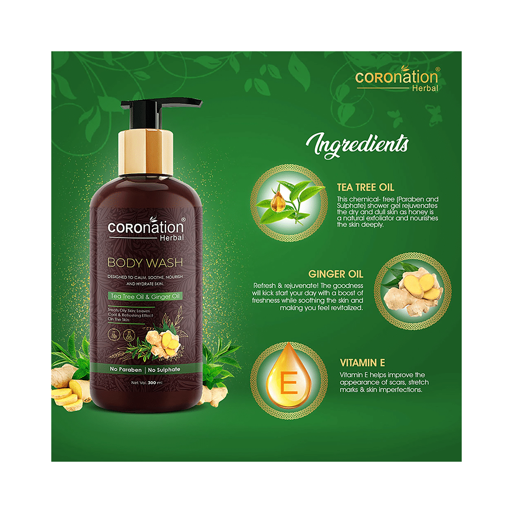 Coronation Herbal Tea Tree and Ginger Oil Body Wash (300ml Each) - Image 2