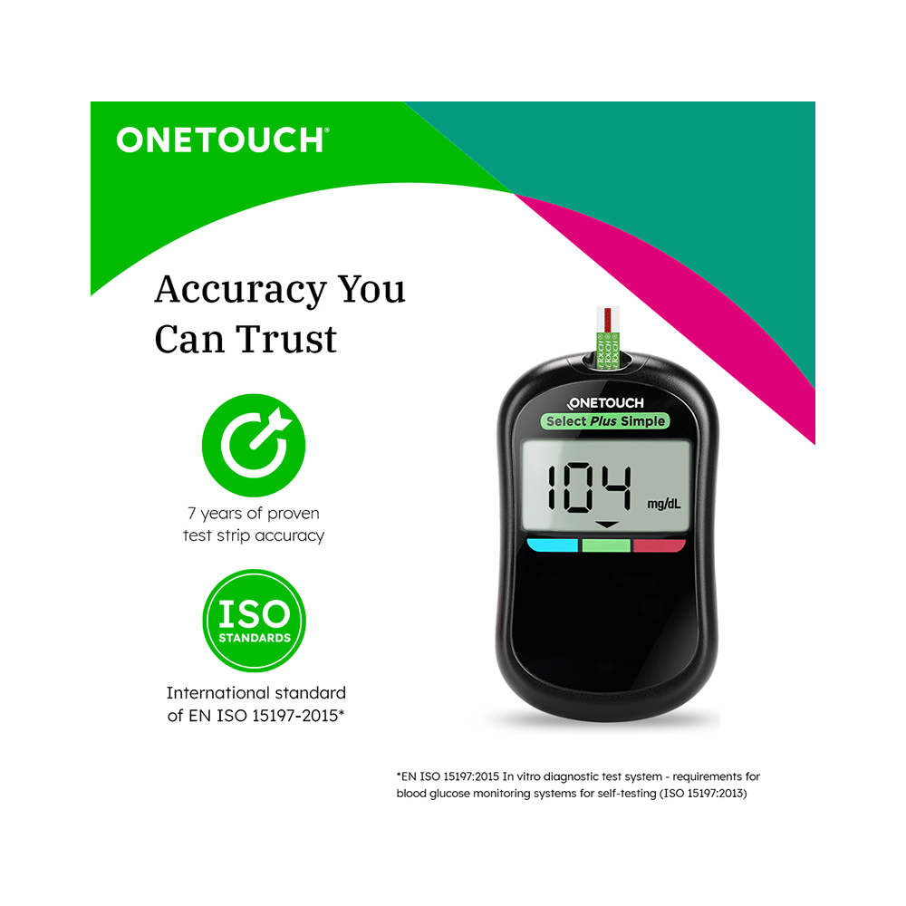 Combo Pack of OneTouch Select Plus Simple Glucometer with 10 Free Strips Black, OneTouch Select Plus Test Strip (50) & 2 Boxes of OneTouch Ultrasoft Lancets (25 Each) - Image 4