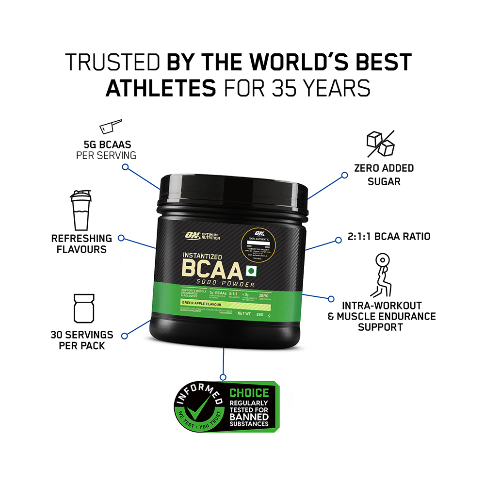 Optimum Nutrition (ON) Instantized BCAA 5000 Powder Green Apple - Image 4