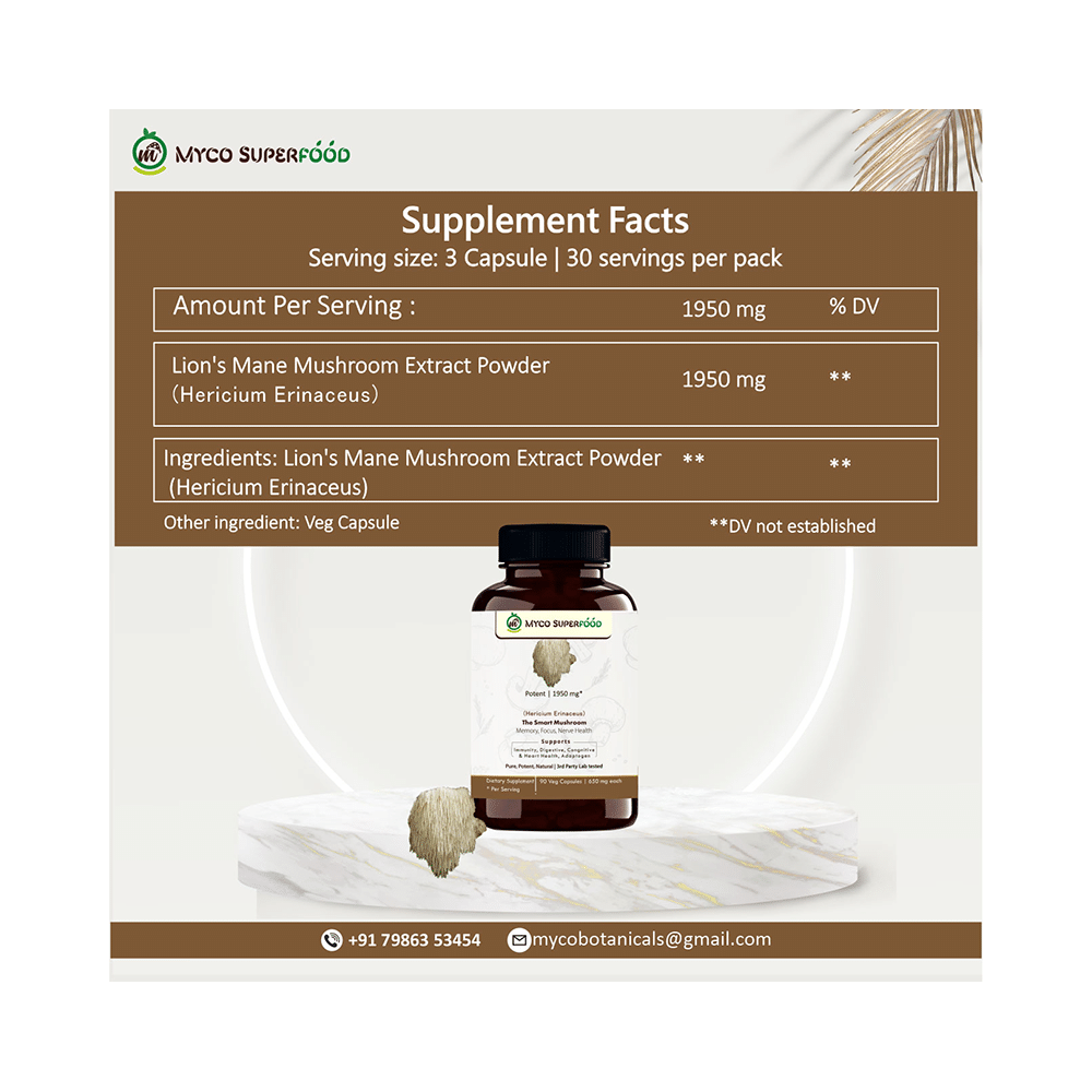 Myco Superfood Lion's Mane Mushroom 650mg Veg Capsule - Image 7