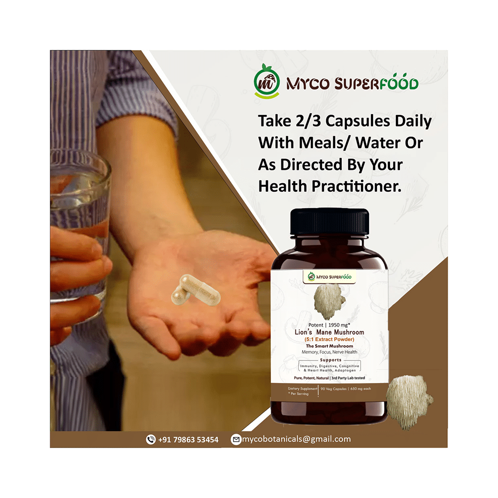 Myco Superfood Lion's Mane Mushroom 650mg Veg Capsule - Image 8