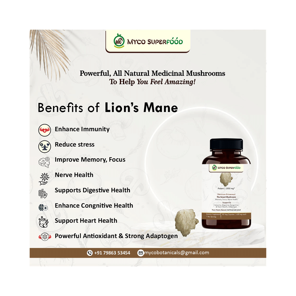 Myco Superfood Lion's Mane Mushroom 650mg Veg Capsule - Image 4