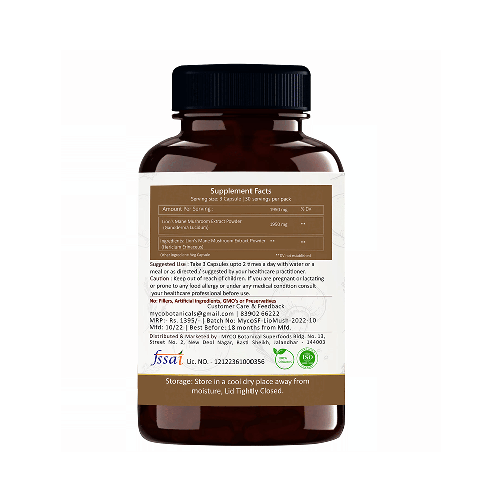 Myco Superfood Lion's Mane Mushroom 650mg Veg Capsule - Image 3