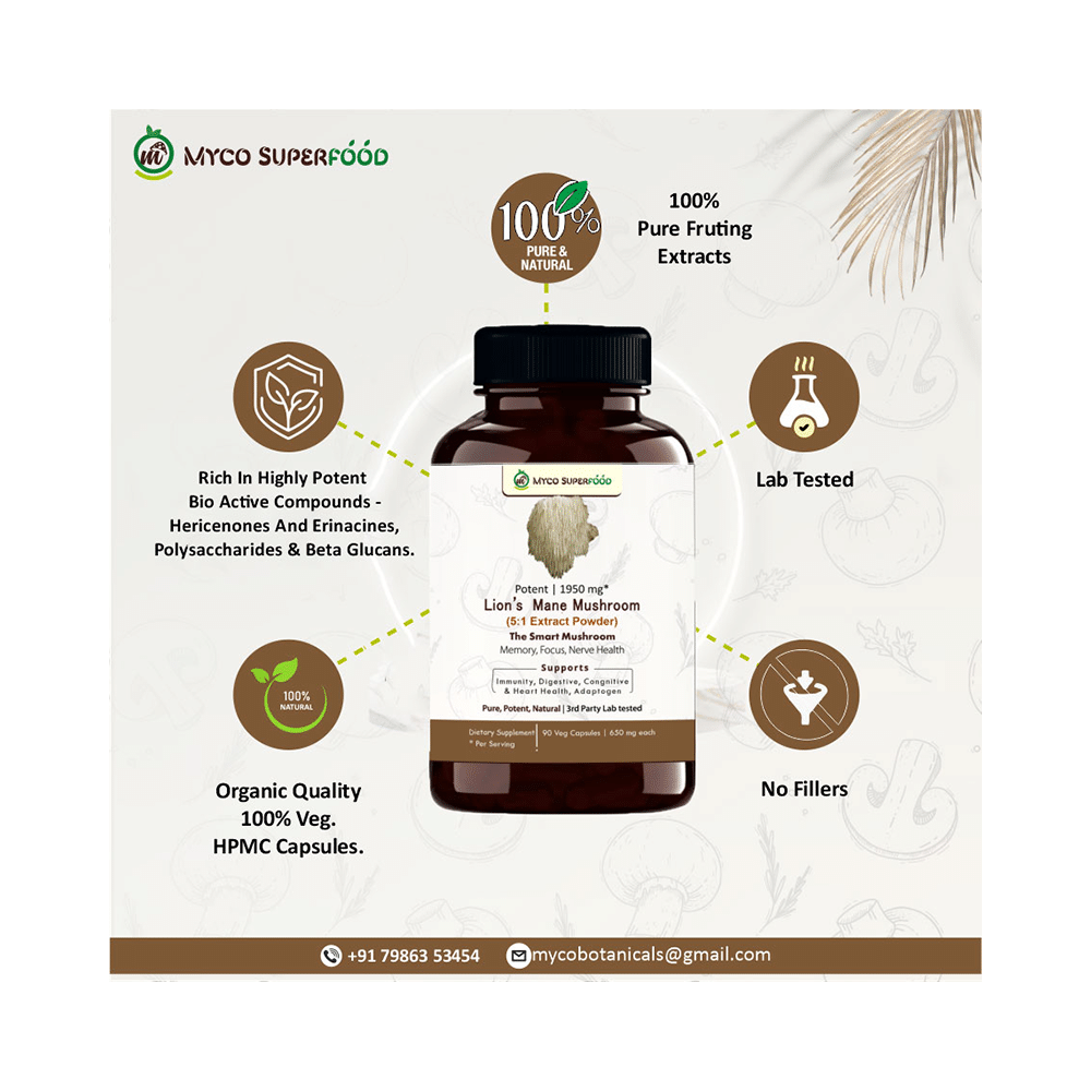 Myco Superfood Lion's Mane Mushroom 650mg Veg Capsule - Image 6