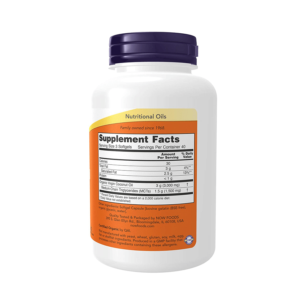Now Virgin Coconut Oil 1000mg Softgel Soft Gelatin Capsule - Image 2