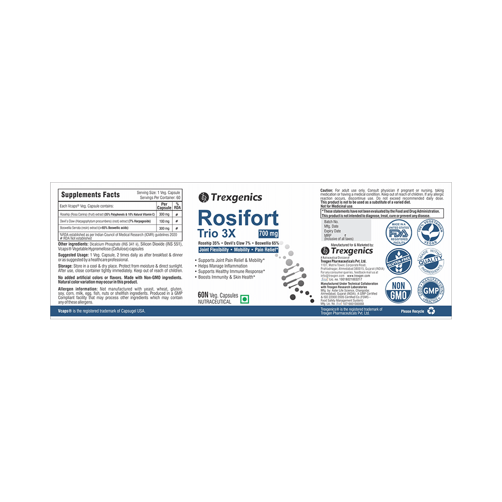 Trexgenics Rosifort Trio 3X 700mg Veg Capsule - Image 2