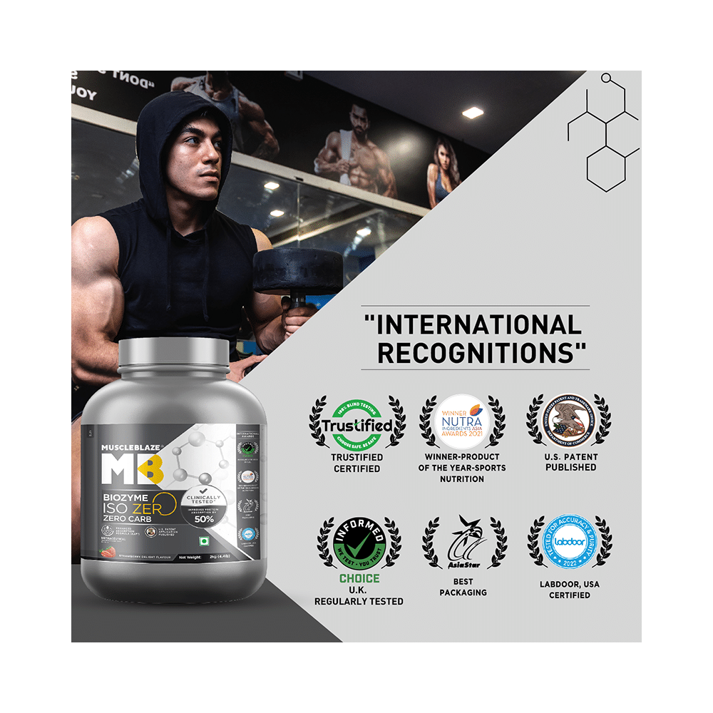 MuscleBlaze Strawberry Flavour | Iso-Zero Isolate for Muscle Gain | With Zero Carbs | Improves Protein Absorption by 50% - Image 4