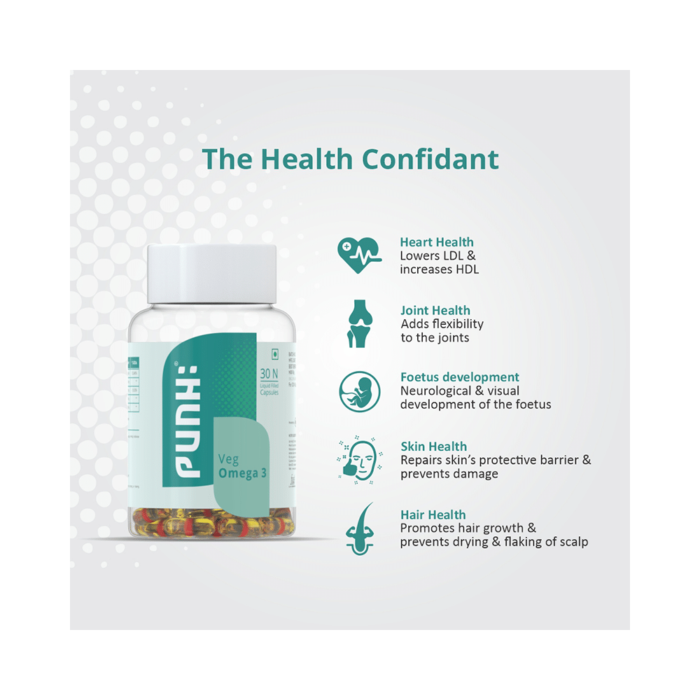 Punh Veg Omega 3 Capsules with Veg Pure DHA 200 mg | Algae Oil | For Immunity, joints, Brain & Heart Health (30 Each) - Image 3