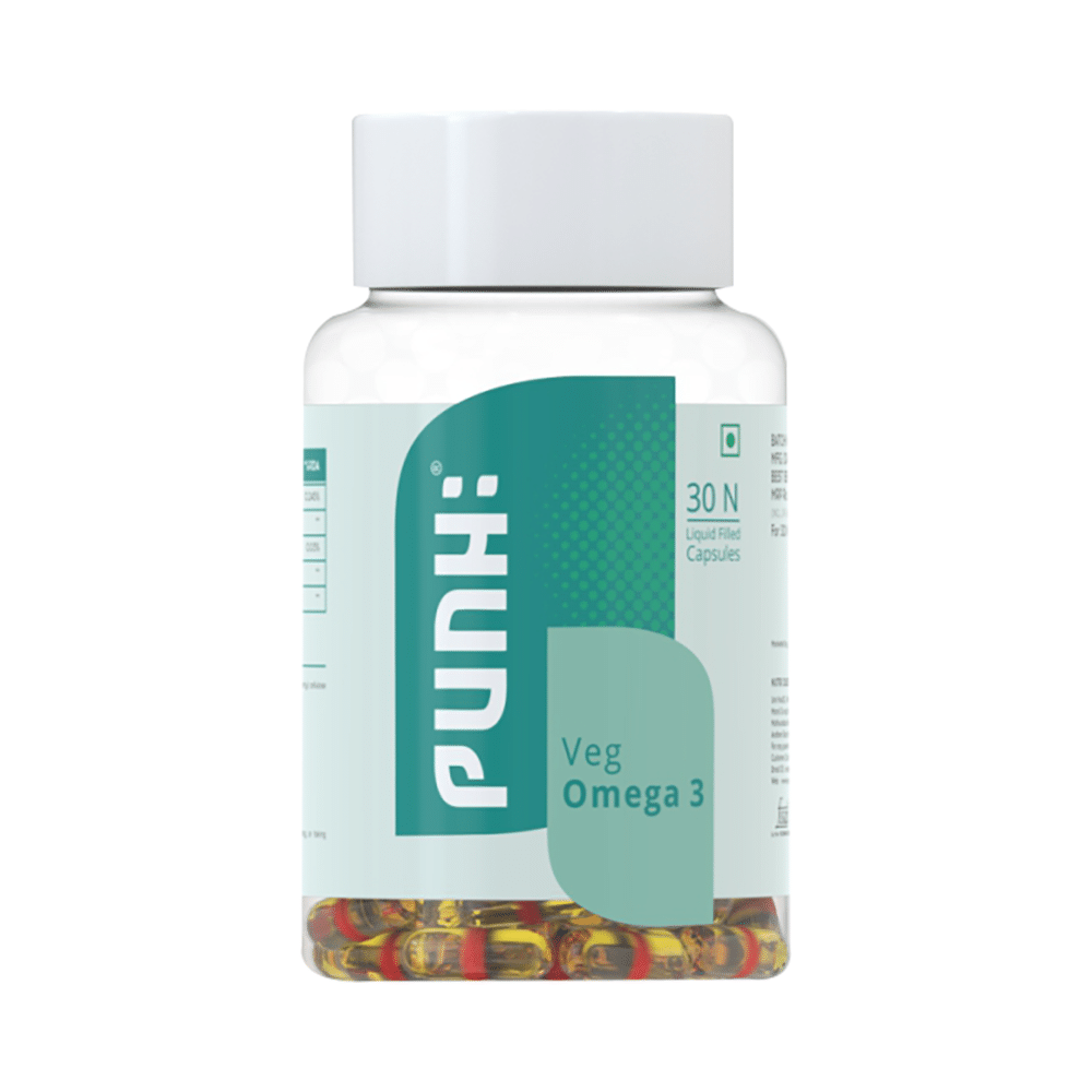 Punh Veg Omega 3 Capsules with Veg Pure DHA 200 mg | Algae Oil | For Immunity, joints, Brain & Heart Health (30 Each)
