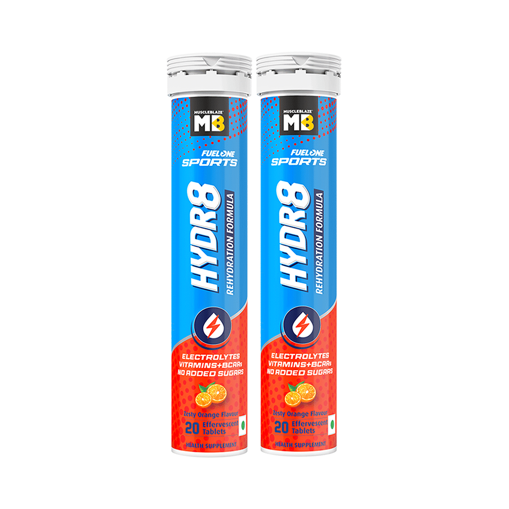 Muscleblaze MB Fuel One Sports Hydr8 Rehydration Formula Effervescent Tablet (20 Each) Zesty Orange - Image 1