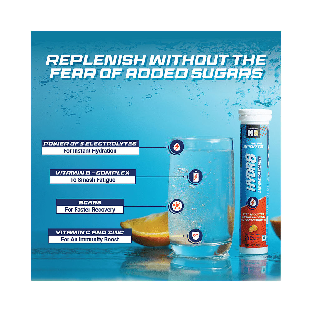 Muscleblaze MB Fuel One Sports Hydr8 Rehydration Formula Effervescent Tablet (20 Each) Zesty Orange - Image 7