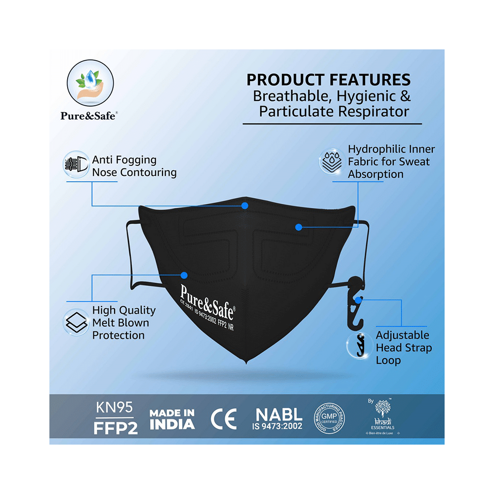 Pure & Safe Fusion Flo 5 Layer Filteration N95 Mask Black - Image 3