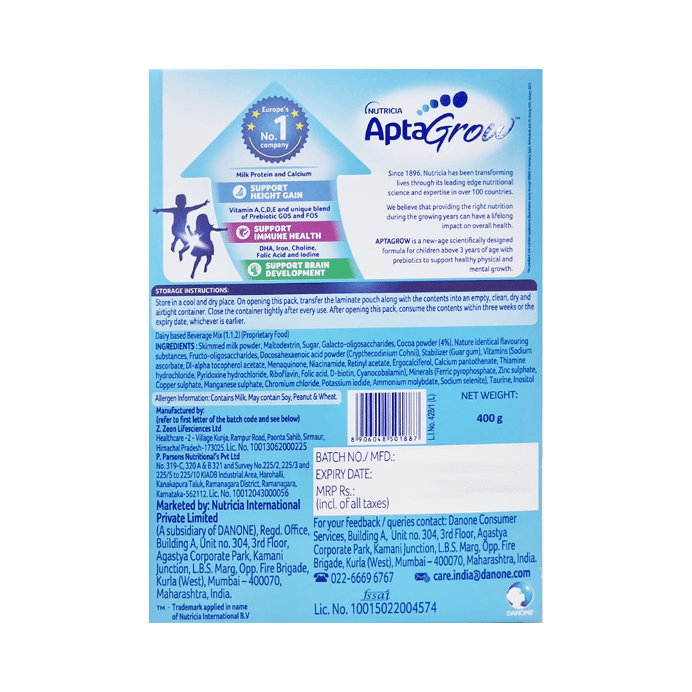 AptaGrow for Kids 3+ Years | With Vitamins, Minerals & Vital Nutrients | Supports Growth, Immunity & Brain Development | Flavour Chocolate | Nutritional Support - Image 2