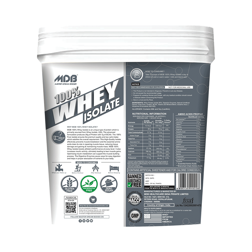 MDB Master Dream Bodies 100% Whey Isolate American Ice Cream - Image 2