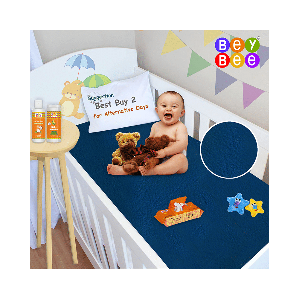 Bey Bee Waterproof Baby Bed Protector Dry Sheet for Toddlers (100cm X 70cm) Medium Royal Blue - Image 2
