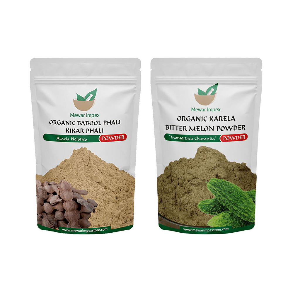 Mewar Impex Combo Pack of Organic Karela Bitter Melon Powder & Organic Babool Phali Kikar Phali Powder (100gm Each) - Image 1